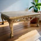 Stunning Marble   Gilded Carved Wood 40    Square Claw-foot Coffee Table
