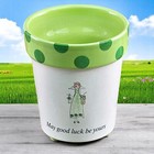 Vtg Ceramic Planter Succulent Pot Green Shamrocks Clovers Irish Angel Blessings