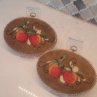 Vintage 1970s Russian Hand Painted Plaques Apples Bees Flowers Rusia Set Of 2