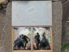 Nib Vintage Reverse Painted Convex Bubble Glass Framed Silhouette Pictures 4 X 5