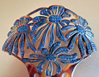 Vintage Large Faux Tortoise Shell Hair Comb Cobalt Blue Rhinestones Fan Shaped