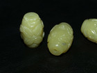 Vintage Carved Chinese Bead Olive Jade Flower Design 25mm X 18mm Barrel Oval