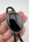 Vintage Navajo Sterling Silver Black Onyx Stamped Oval Twist Bolo Tie 1 75 