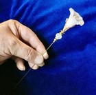 White Frosted Morning Glory Hatpin With Crystal On Gold Finish Setting - 8 Inch