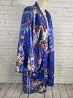 Vintage Japanese Kimono Style Open Front Robe Purple Floral Pockets One Size
