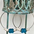 Silver  Blue Sea Glass And Heishi Shell Dangle Hoop Earrings  Beach 