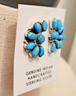 Native American Half Cluster Turquoise Earrings Sterling Silver Navajo Signed Jw