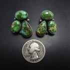 Signed Navajo Green Carico Lake Turquoise Cluster Sterling Silver Earrings