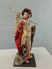 2 Doll Lot Vintage 15  And 17    Japanese Geisha Dolls On Wood Base Decor