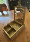 Vintage Wood   Glass Jewlery Dresser Box Victorian Couple Lid   Interior Mirror