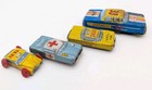 Vintage Japanese Tin Cars Blue Ambulance Checkered Racecar Yellow Taxi               