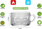 Vintage Coffee Mugs Set Of 2  14 Oz Embossed Glass Cups With Handle  Clear Cups 