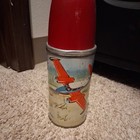 Vintage Hometown Airport    home Town 1960 Airplane Dome Lunchbox Thermos       Metal