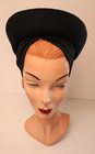 Vintage 1950s Black Rayon Turban Pillbox Hat