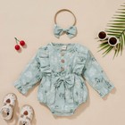2pcs Newborn Baby Girl Floral Romper Ruffle Jumpsuit Headband Set Summer Outfits