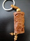 Feng Shui Peach Wood Wooden Cylindrical Carved Dragon Keychain Ring Amulet 4 5 