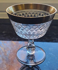Vintage Pair Diamond Cut Glass Crystal Cordials Sherbets Rheinkristall Gold Rim