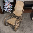 Vintage Mid Century Modern Oak Cane Bentwood Rocking Chair Rocker Thonet Style