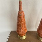 Vintage Mid Century Table Lamps Orange Crackle Glaze Mcm Danish Modern Ceramic