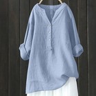 Women Cotton Linen Shirt Plus Size V-neck Long Sleeve Casual Breathable Blouse m