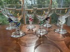 Set 6 Blown Art Glass Colored Spiral Asteroid  Stem Goblet Wine Glass 12 Oz