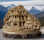 Beautiful Antique Vintage Chinese Carved Soapstone Mountain Village Figurine Euc