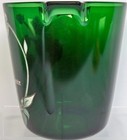 Perrier-jouet Champagne Green Glass Ice Bucket W enameled Flowers 1980 s Vintage