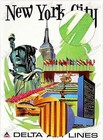 Vintage 1974 New York City Delta Airlines Travel Poster Wall Art Print