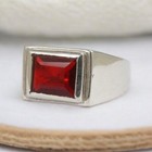 Garnet Baguette Cut Gemstone With 925 Sterling Silver Ring For Men s  951