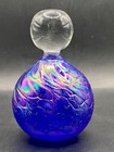 Roger Vines Art Glass Perfume Bottle 3  Blue Iridescent Hand Blown Signed 2001