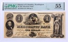 District Of Columbia   1852 Merchants Bank  1 00 Obsolete Note   Pmg 55 Au