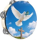 Dove Tambourines 8 Inch Cross Double Row Jingle Bible Hand Bell Tambourine For 