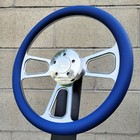 16 Inch Chrome Semi Truck Steering Wheel With Blue Vinyl Grip - 5 Hole