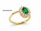 Emerald Labcreated Halo Ring Oval Green Gemstone Gold Plated 925 Sterling Silver
