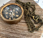 Antique Finish Open Face Brass Compass W  27  Chain  Old Pocket Style  Necklace