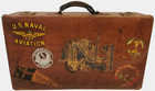 1920 s Vintage Cowhide Leather Travel Suitcase  W us Naval Aviation nh sf Decals