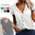 Women s Ruffle V-neck T-shirt Casual Loose Blouse New Short Sleeve Tops Pullover