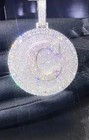 4 Ct Natural Moissanite Customized Letter  c  Circle Pendant 925 Sterling Silver