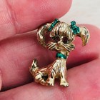 Vtg Gerry s Yorkie Yorkshire Terrier Dog Christmas Brooch Pin W  Green Bows