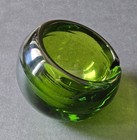 Vintage Orb Ashtray Slanted Sphere Mid Century Modern Green Glass