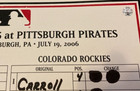 7-19-06 Pirates Vs  Rockies Dugout Lineup Card - M  Holliday - Mlb Authenticated