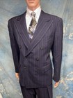 Vtg 1980s Ralph Lauren Polo Blue Wool Double Breasted Suit Pinstripe 46 38x28