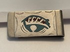 Vintage Navajo Sterling Silver Money Clip Bear Turquoise Coral Inlay Ray B Begay