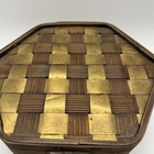 Vintage Wooden Hexagon Storage Trinket Jewelry Box Woven Top Gold Accents Lid