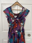 Jen Chris Vtg Cotton Tropical Floral Midi Dress Womens 12 Pleated Button Front