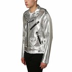 Mens Biker Jacket Silver Motorcycle Slim Fit Goth Punk Moto Leather Jacket