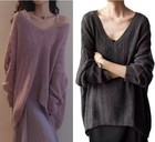 Oversized French Womens V-neck Sweater Knit Warm Casual Pullover Tops Loose New
