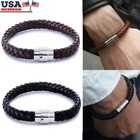 Classic Men s Leather Bracelet Retro Brown Black Braided Bracelets Stainless Us