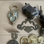 Various Bits Of Old Brass Door Furniture And Hooks  Sold In One Lot 