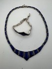 Vintage Mexico Sterling Silver 950 Lapis Lazuli Panel Necklace Bracelet Set